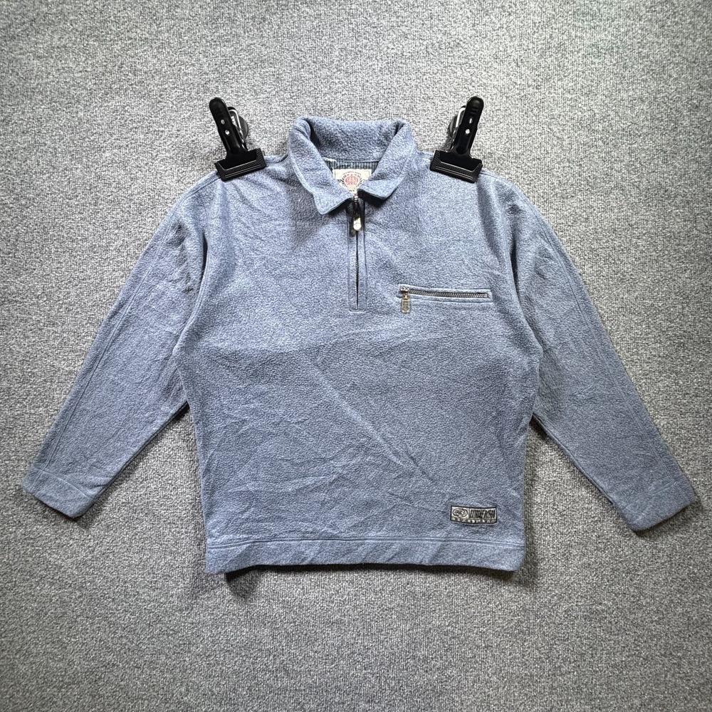 Vintage Bugle Boy Gold Crest Sweatshirt Mens L Blue Polyester Fleece Quarter Zip